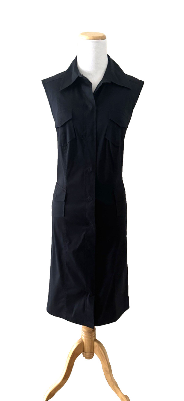 Akris Punto Sleeveless Shirtdress US 10 Black Cotton Stretch Sun Dress Italy